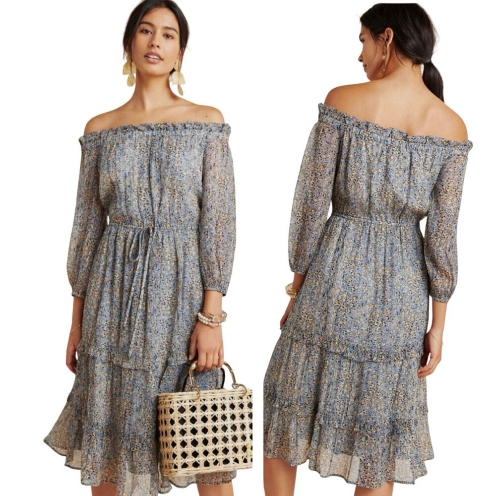 Anthropologie Kira Off-The-Shoulder Peasant Dress size 12 Petite NWT